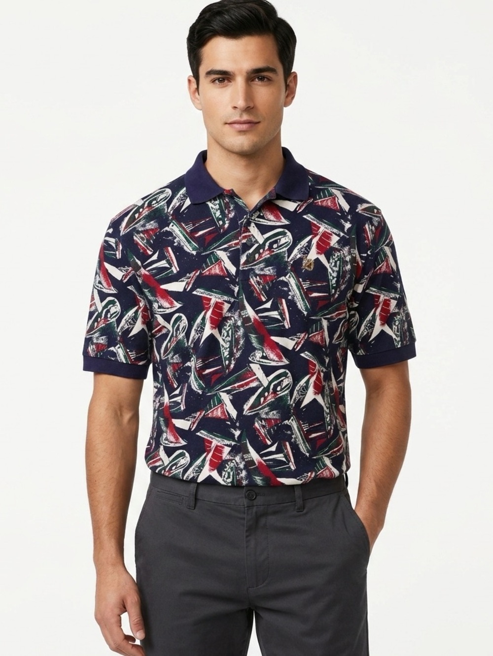 Vintage Siegfried Sailboat Rugby Polo — Navy Multi (L) 100% Cotton, Hong Kong